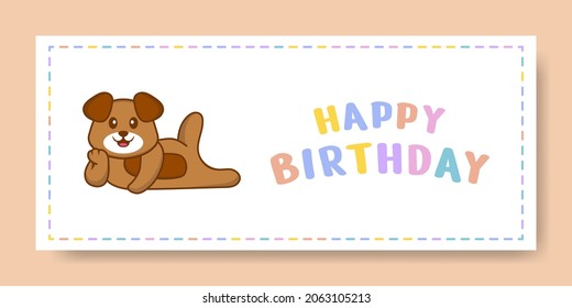 Happy Birthday banner with Cute dog cartoon character. Vector Illustration