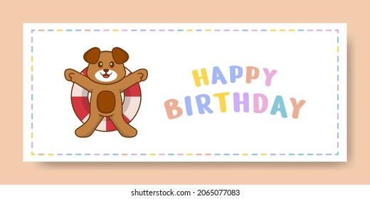Happy Birthday banner with Cute dog cartoon character. Vector Illustration