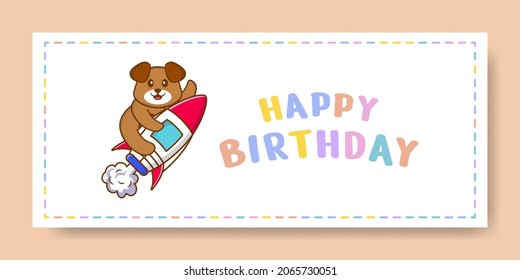 Happy Birthday banner with Cute dog cartoon character. Vector Illustration