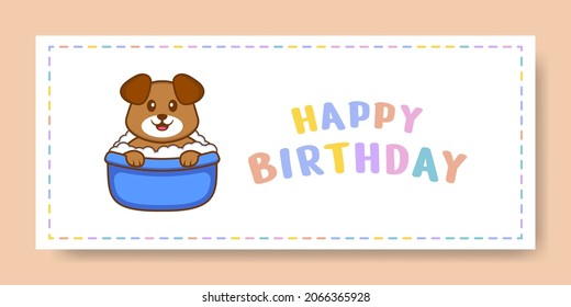 Happy Birthday banner with Cute dog cartoon character. Vector Illustration