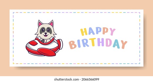 Happy Birthday banner with Cute dog cartoon character. Vector Illustration