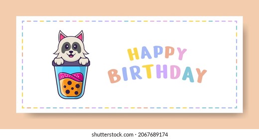 Happy Birthday banner with Cute dog cartoon character. Vector Illustration