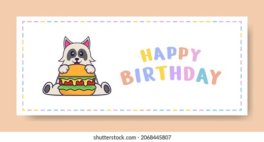 Happy Birthday banner with Cute dog cartoon character. Vector Illustration