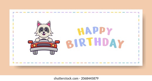 Happy Birthday banner with Cute dog cartoon character. Vector Illustration