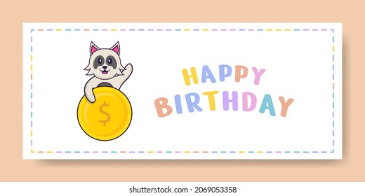 Happy Birthday banner with Cute dog cartoon character. Vector Illustration