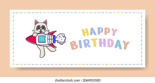 Happy Birthday banner with Cute dog cartoon character. Vector Illustration