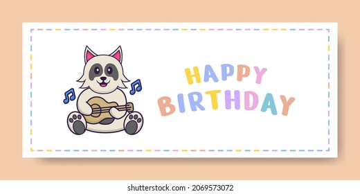 Happy Birthday banner with Cute dog cartoon character. Vector Illustration