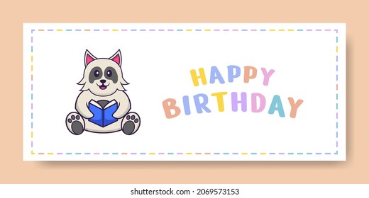 Happy Birthday banner with Cute dog cartoon character. Vector Illustration