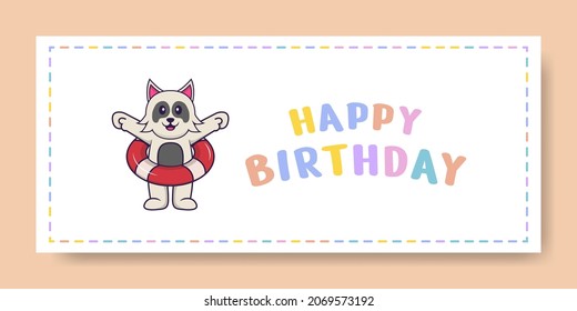Happy Birthday banner with Cute dog cartoon character. Vector Illustration