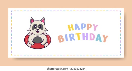 Happy Birthday banner with Cute dog cartoon character. Vector Illustration