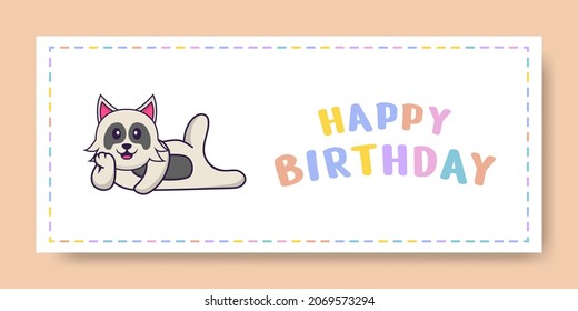 Happy Birthday banner with Cute dog cartoon character. Vector Illustration