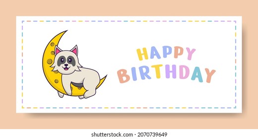 Happy Birthday banner with Cute dog cartoon character. Vector Illustration