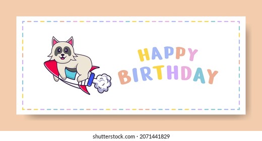 Happy Birthday banner with Cute dog cartoon character. Vector Illustration