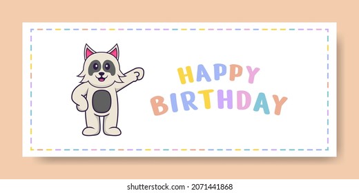 Happy Birthday banner with Cute dog cartoon character. Vector Illustration