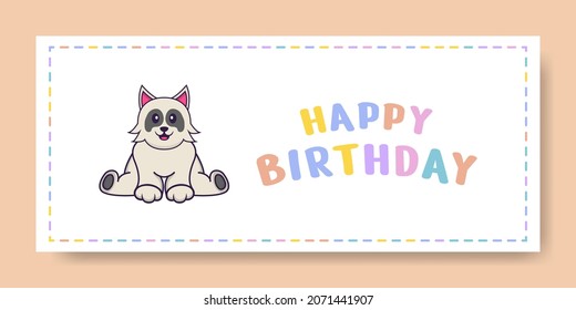 Happy Birthday banner with Cute dog cartoon character. Vector Illustration