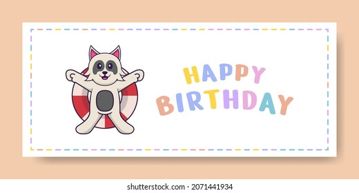Happy Birthday banner with Cute dog cartoon character. Vector Illustration
