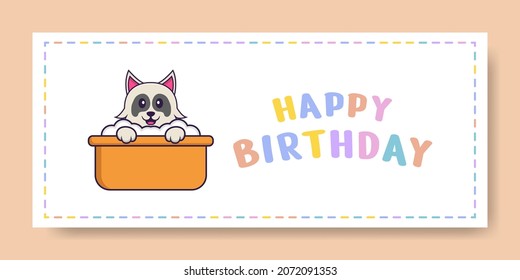 Happy Birthday banner with Cute dog cartoon character. Vector Illustration