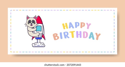 Happy Birthday banner with Cute dog cartoon character. Vector Illustration