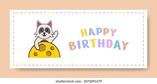 Happy Birthday banner with Cute dog cartoon character. Vector Illustration