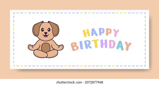 Happy Birthday banner with Cute dog cartoon character. Vector Illustration