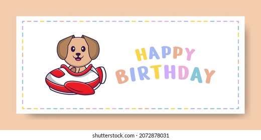 Happy Birthday banner with Cute dog cartoon character. Vector Illustration