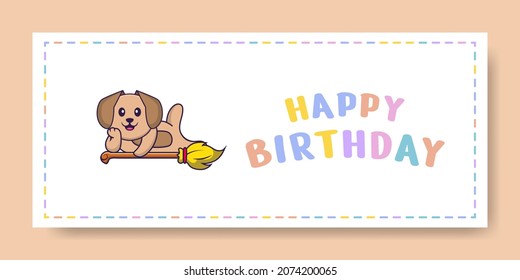 Happy Birthday banner with Cute dog cartoon character. Vector Illustration