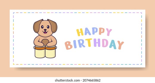 Happy Birthday banner with Cute dog cartoon character. Vector Illustration