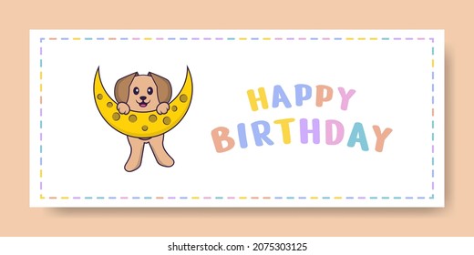 Happy Birthday banner with Cute dog cartoon character. Vector Illustration