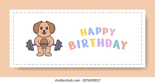 Happy Birthday banner with Cute dog cartoon character. Vector Illustration