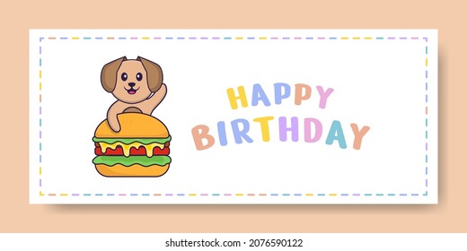 Happy Birthday banner with Cute dog cartoon character. Vector Illustration