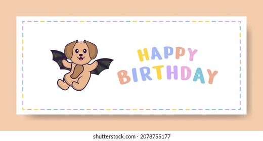 Happy Birthday banner with Cute dog cartoon character. Vector Illustration