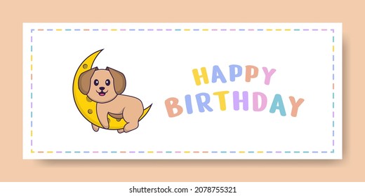 Happy Birthday banner with Cute dog cartoon character. Vector Illustration