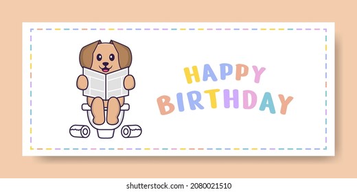 Happy Birthday banner with Cute dog cartoon character. Vector Illustration
