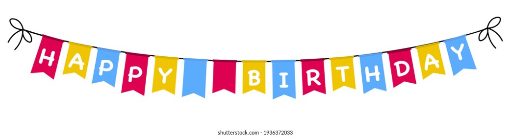 Happy Birthday Banner. Design template for birthday celebration Birthday party flags with confetti on white background. Carnival garland with flags. Party multicolored buntings flags