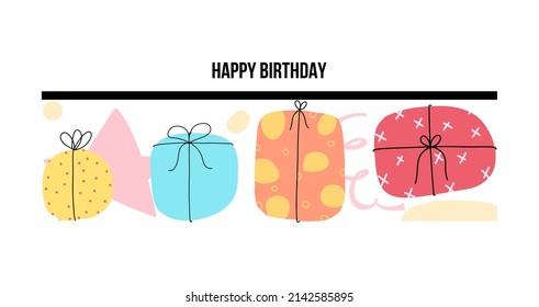 Happy birthday banner with gift boxes. Vector illustration
