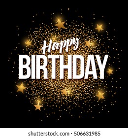 Happy Birthday banner with gold glitter. Vector illustration. Elements are layered separately in vector file.