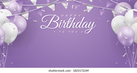 Happy Birthday . Banner Or Greeting Card Background For Birthday Celebration . Purple And White Color Concept . Vector Illustration