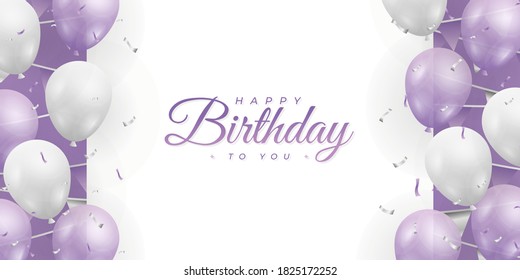 Happy Birthday . banner or greeting card background for birthday celebration . purple and white color concept . vector illustration