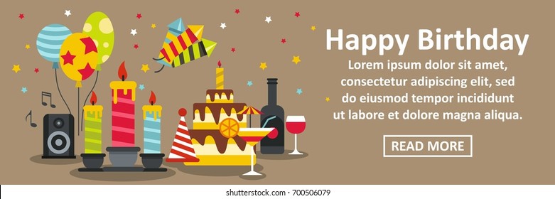 Happy birthday banner horizontal concept. Flat illustration of happy birthday banner horizontal vector concept for web