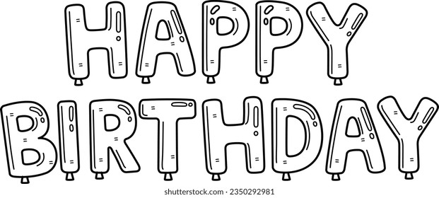 Happy Birthday Banner Isolated Coloring Page 