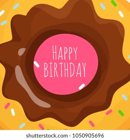 Happy Birthday banner poster background with sweet cartoon donut. Vector illustration
