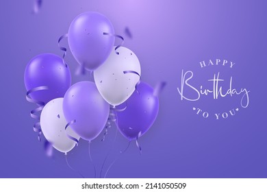 Happy Birthday banner. Realistic 3d balloons filled with helium on very peri background. Vector template for invitations, postcard, greeting cards.