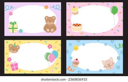 Happy birthday banners or frames for birthday wish card, letters, anniversary template, social media post, print, ad template, party or celebration decoration, memo, sticky note, cute notepad, etc.