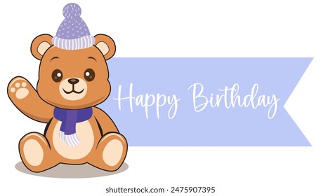 Happy birthday bear blue birthday boy labels vector art