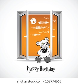Happy Birthday Bear on the window