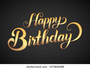 Happy Birthday Beautiful calligraphy greeting in gold and white text. Hand drawn invitation card or poster banner celebration design. Handwritten modern brush lettering on black background, isolated vector