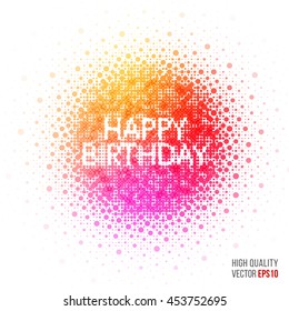Happy birthday beautiful design element for greeting card template layout with moving particles and swirl explosion effect for party, holiday, festival and celebration concept. Red, yellow vector.