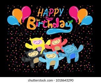 Happy birthday beautiful greeting card wih cute characters