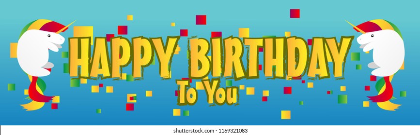 Happy birthday beautiful greeting card background, poster or banner with fat unicorn illustration for kids theme. design vector illustration
