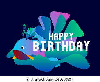 happy birthday, beautiful greeting card background or template banner with colorful ocean theme. design vector illustration